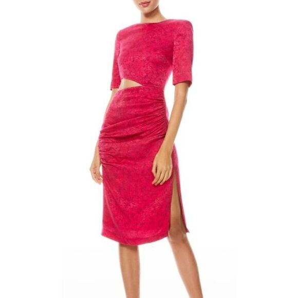 Alice + Olivia Stella Floral Jacquard Cutout Sheath Dress in Fuchsia Size 10 - Picture 1 of 7